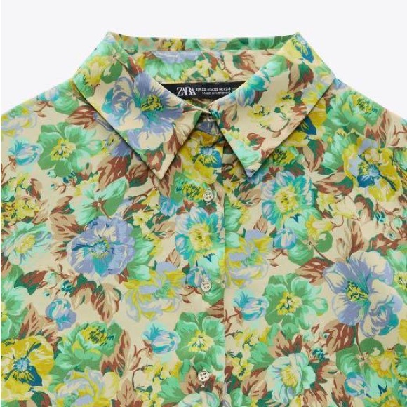 Zara Green Print Floral Buttoned Blouse Size XS - Picture 5 of 5